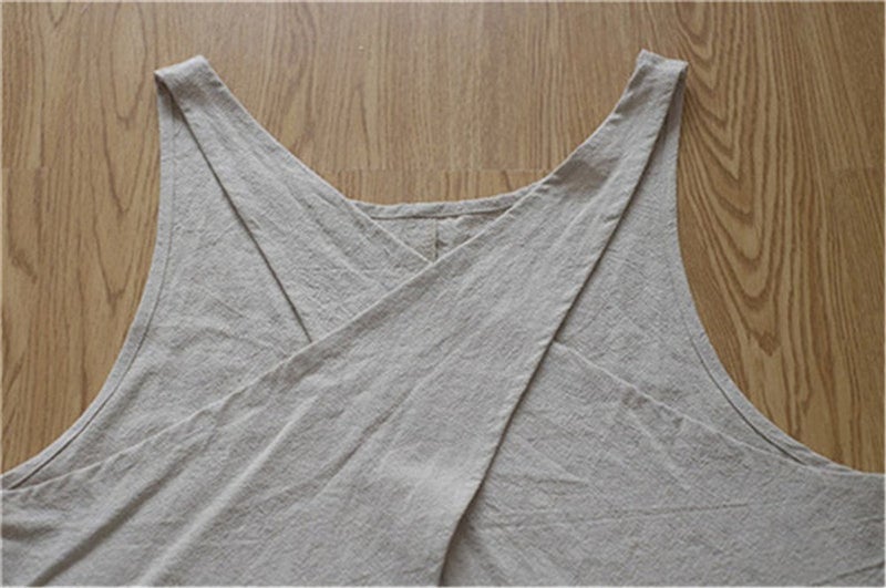 AOBBYBBS Soft Cotton Linen Apron Solid Color Halter Cross Bandage Aprons Japanese Style X Shape Kitchen Cooking Clothes Gift for Women Chef Housewarming (Navy Blue) - Image 3